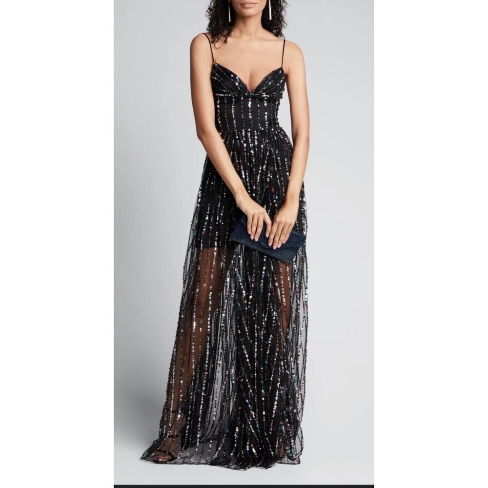RASARIO Women's Sequined Tulle Maxi Gown In Black